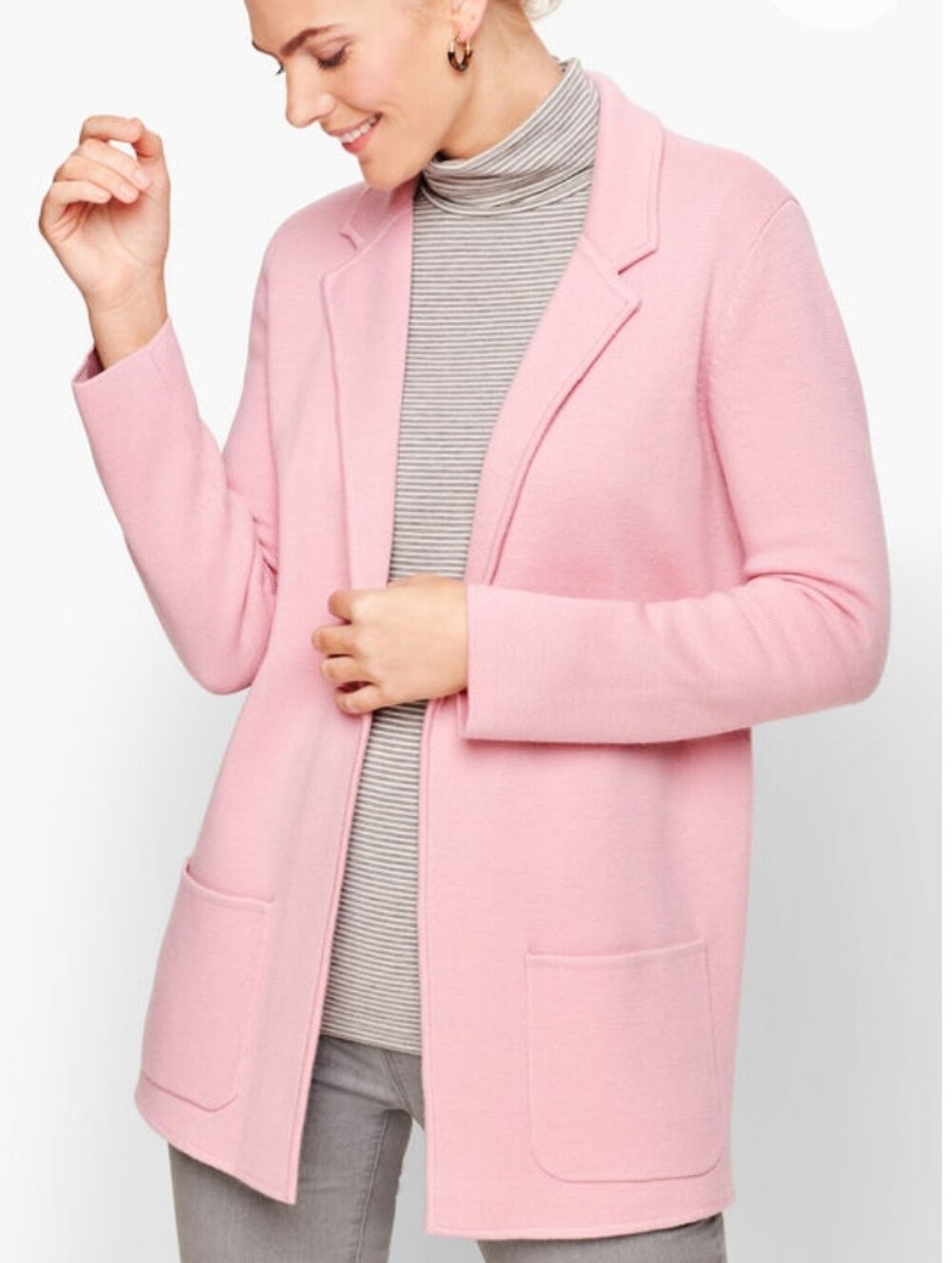 Talbots Sweater Blazer Merino Wool Blush Pink Knit Open-Front Petite - Picture 1 of 8